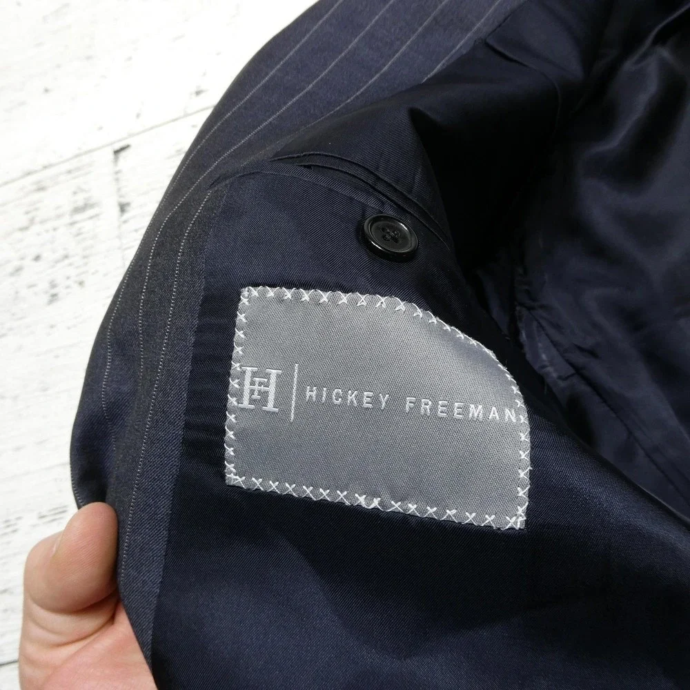 Hickey Freeman Suit Jacket Mens 44 Blue Loro Piana Wool Tasmanian Super 130s